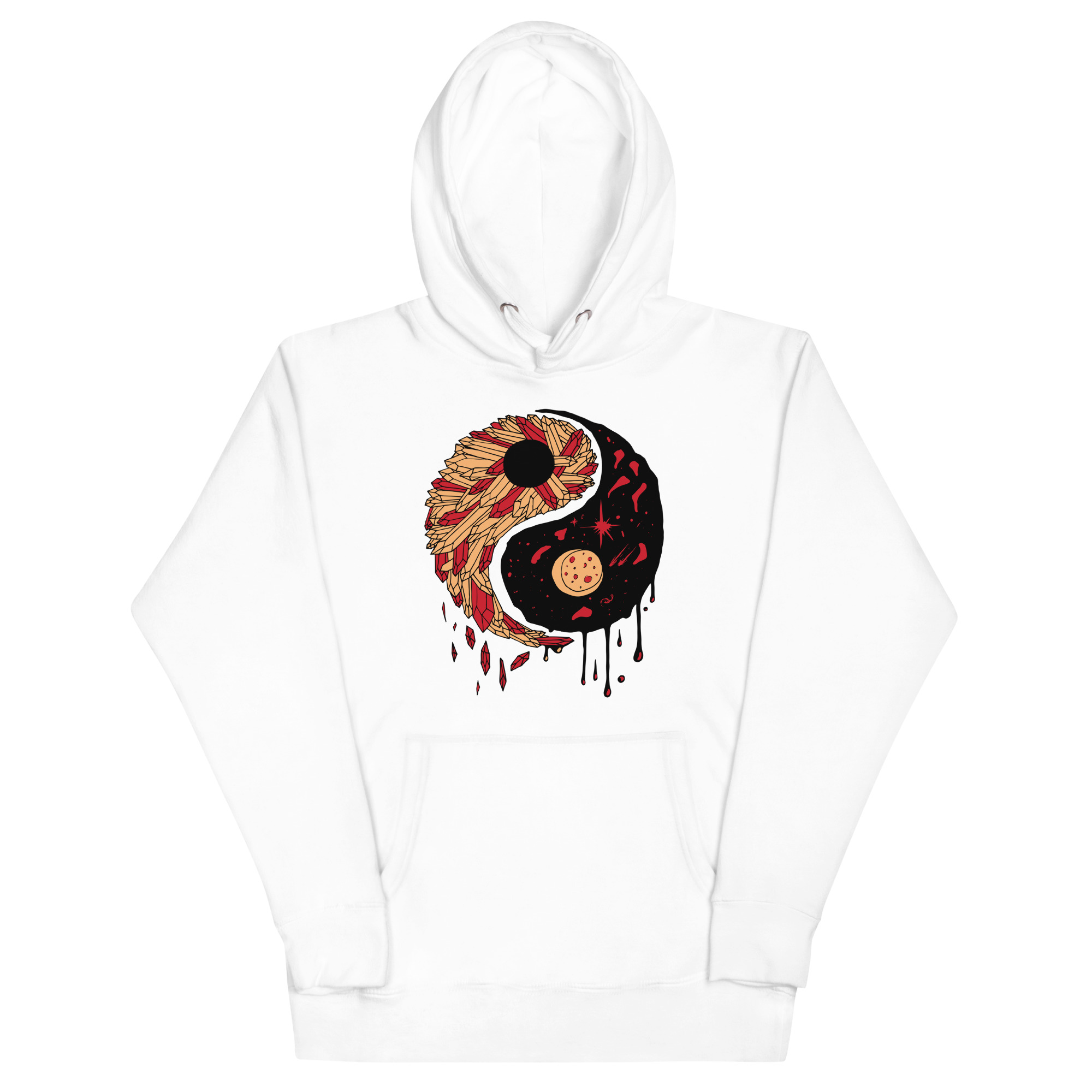 Cream and Red Yin Yang Crystals and Night Sky - Yin Yang Hoodie - Image 7