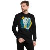 Elephant sweatshirt with original crowned elephant illustration by Kenal Louis, shown in black crewneck fleece