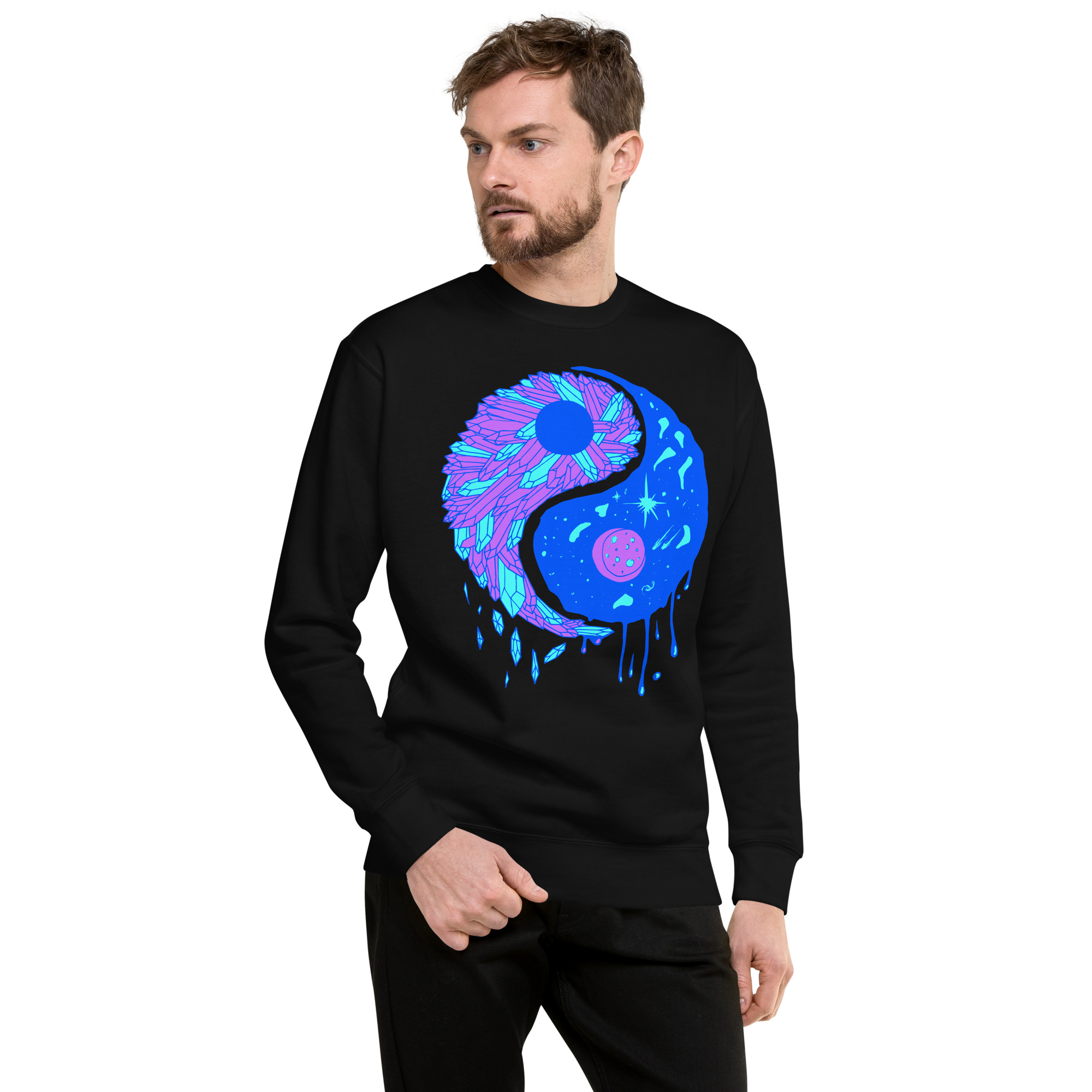 Blue Yin Yang Crystals and Night Sky - Yin Yang Sweatshirt - Image 2