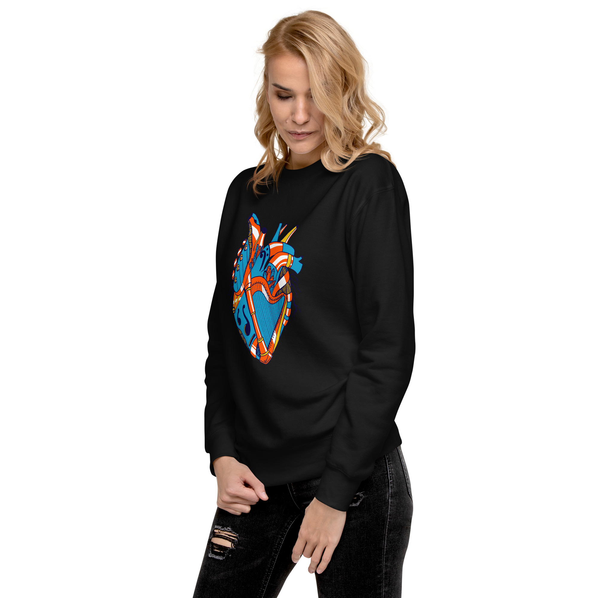 Orange and Blue Musical Heart No. 2 - Human Heart Sweatshirt - Image 3