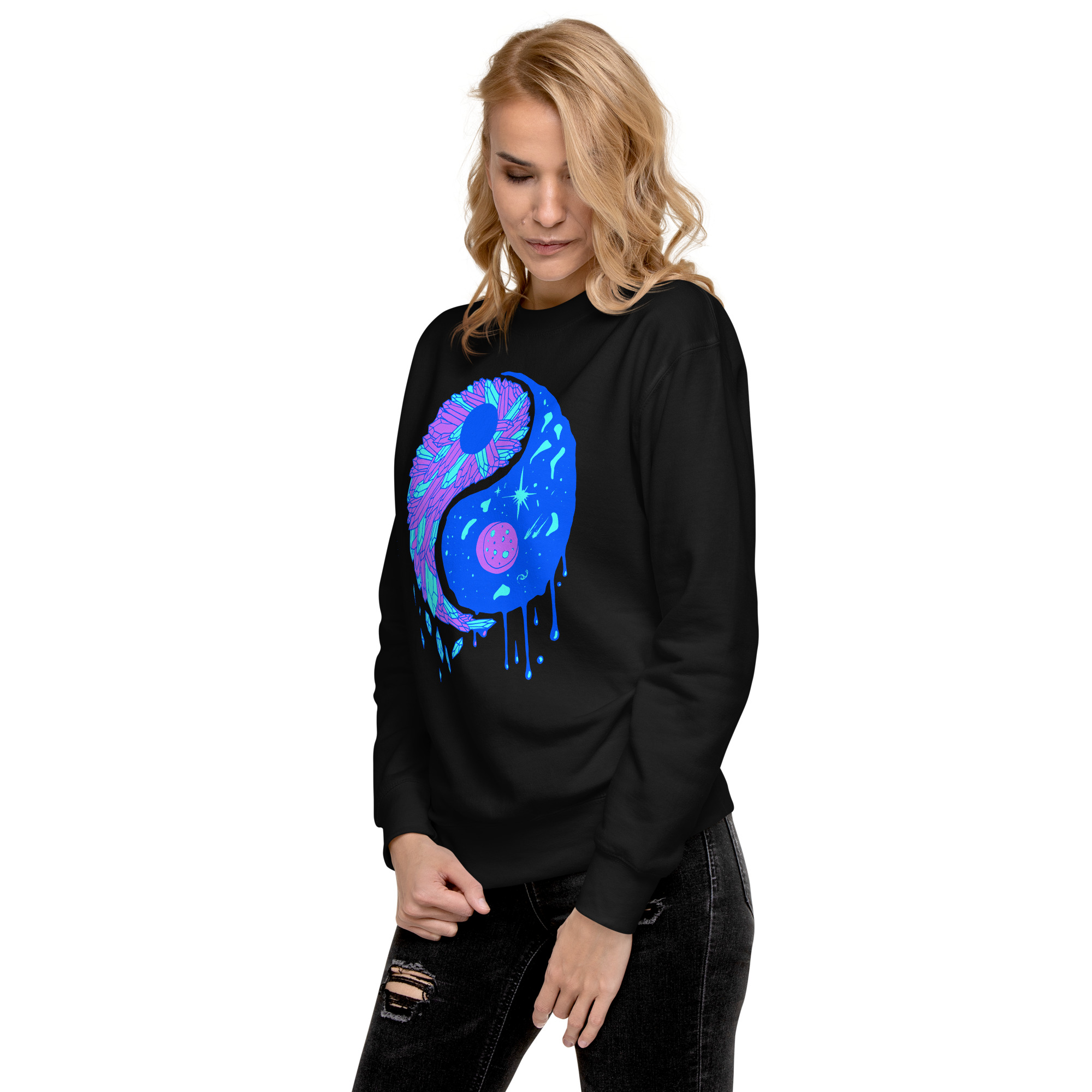 Blue Yin Yang Crystals and Night Sky - Yin Yang Sweatshirt - Image 3