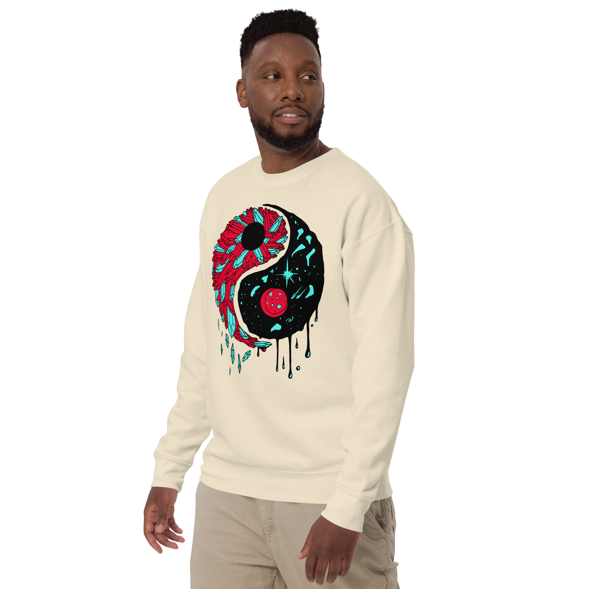 Turquoise Red Yang Crystals and Night Sky - Yin Yang Sweatshirt - Image 5
