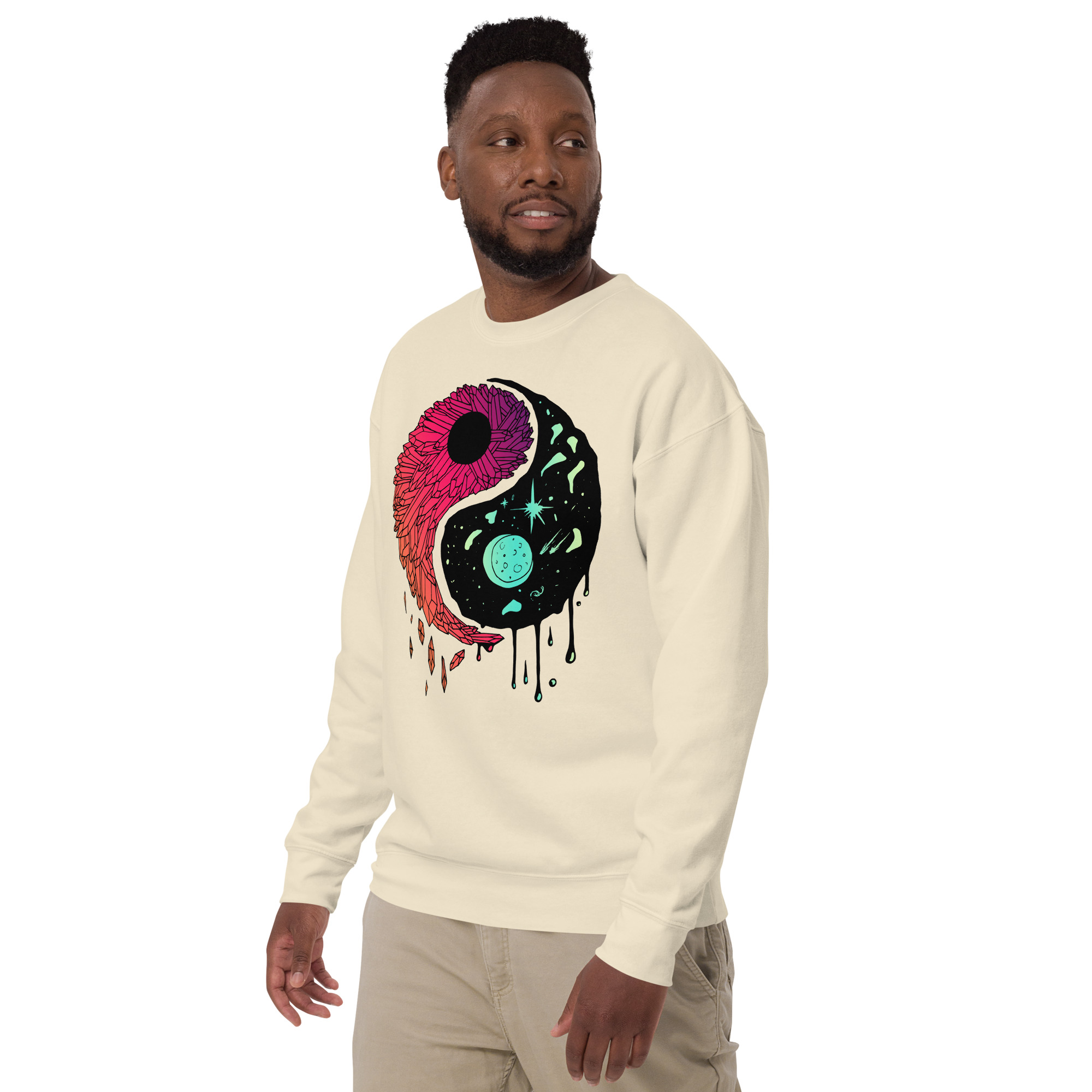 Blue Red Blend Yin Yang Crystals and Night Sky - Yin Yang Sweatshirt - Image 5