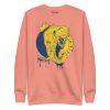 Elephant sweatshirt with a crowned royal elephant line art illustration by Kenal Louis, shown in bone, dusty rose, red, and white colorways