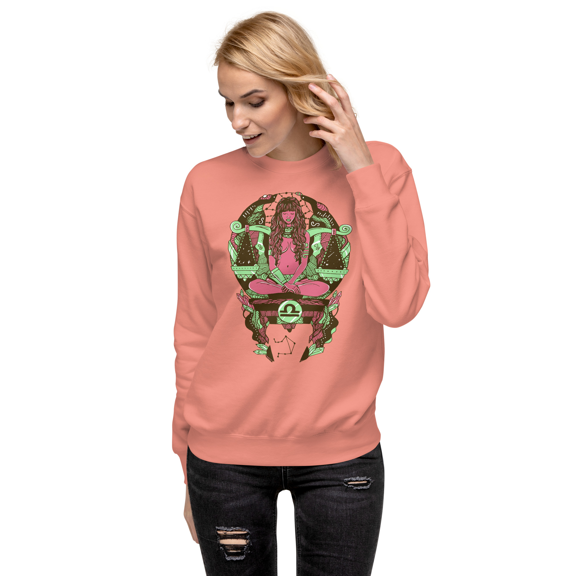 Pink and Green Libra Beauty - Libra Sweatshirt - Image 4