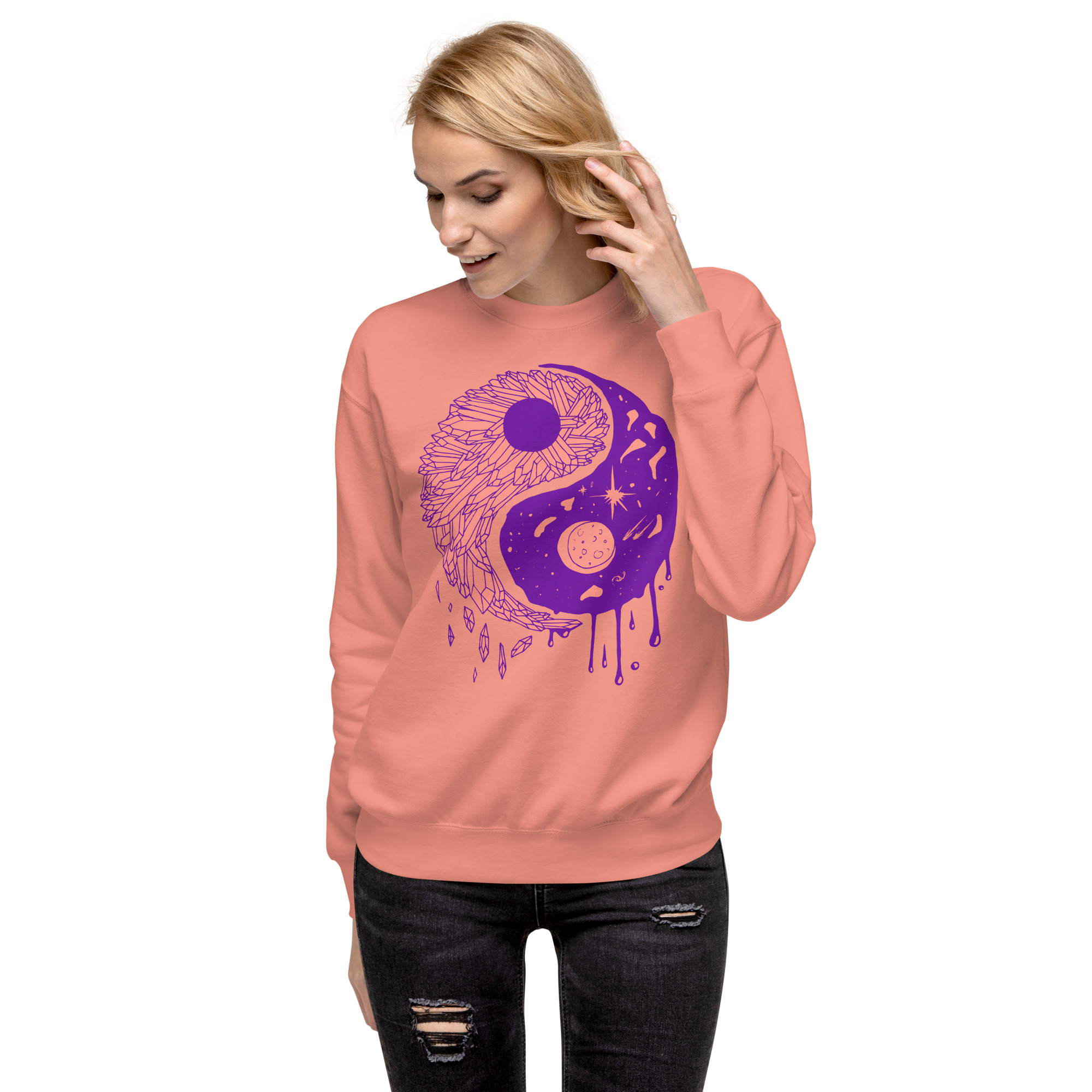 Violet Yin Yang Crystals and Night Sky - Yin Yang Sweatshirt - Image 4