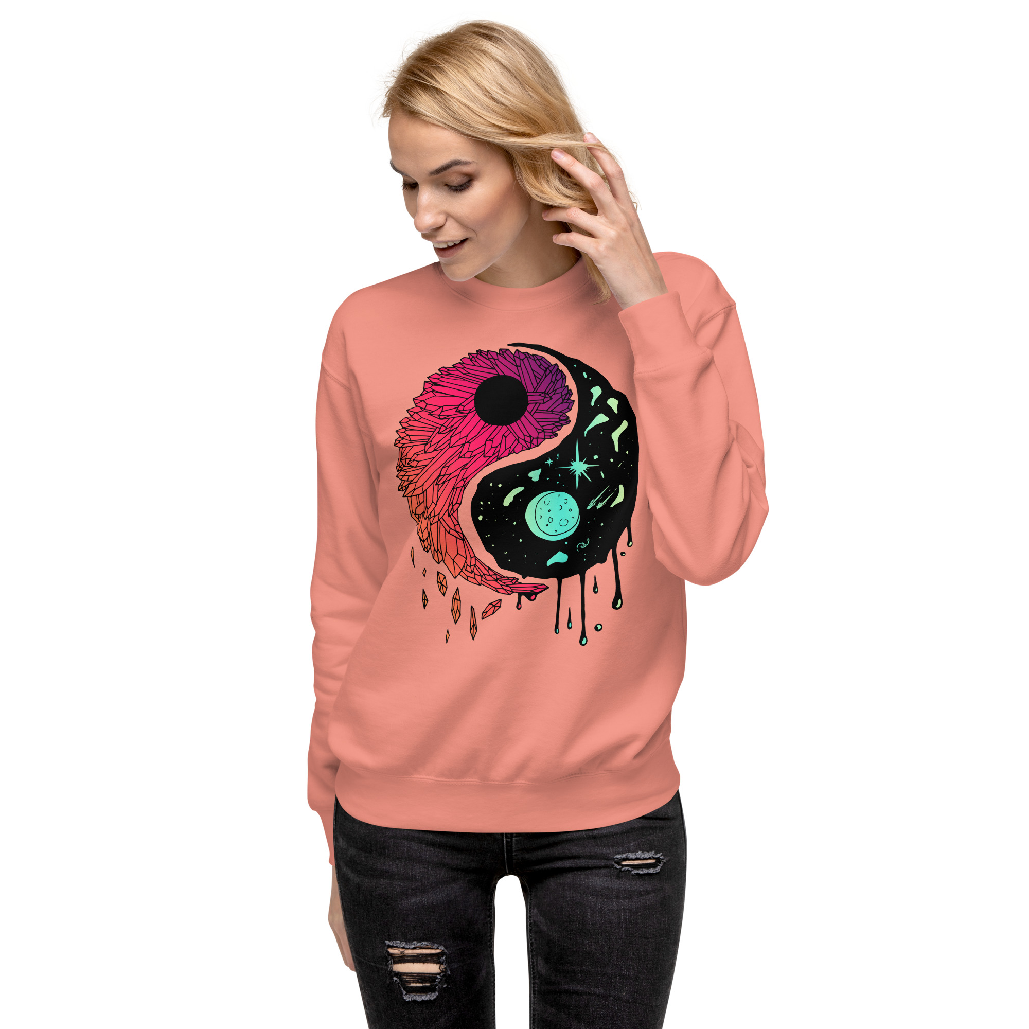 Blue Red Blend Yin Yang Crystals and Night Sky - Yin Yang Sweatshirt - Image 4
