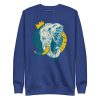 Elephant sweatshirt with original crowned elephant illustration by Kenal Louis, shown in black crewneck fleece