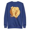 Elephant sweatshirt with a crowned elephant illustration drawing by Kenal Louis, shown in black crew neck fleece