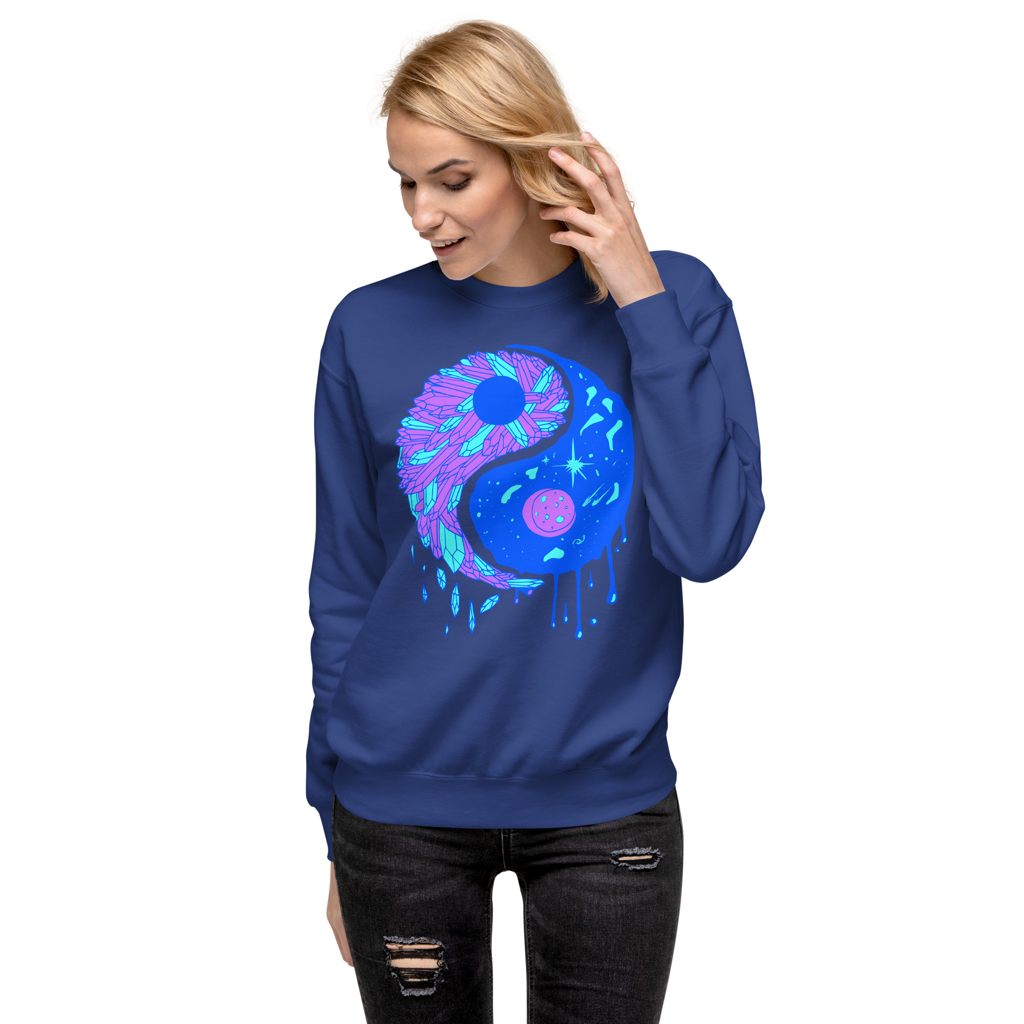 Blue Yin Yang Crystals and Night Sky - Yin Yang Sweatshirt - Image 4