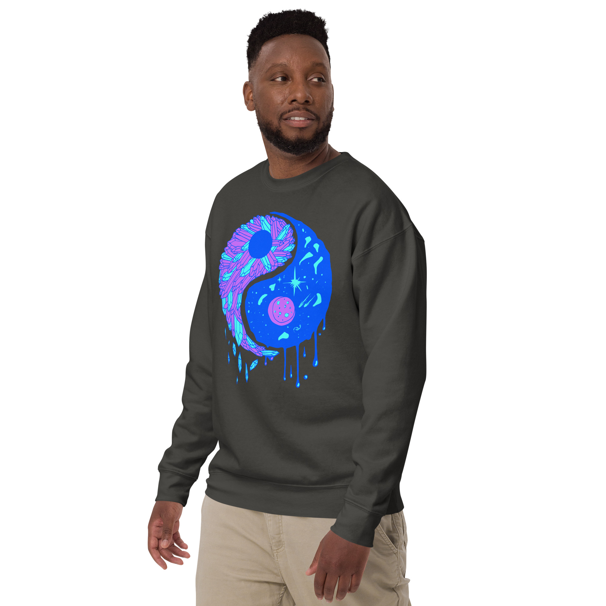 Blue Yin Yang Crystals and Night Sky - Yin Yang Sweatshirt - Image 5