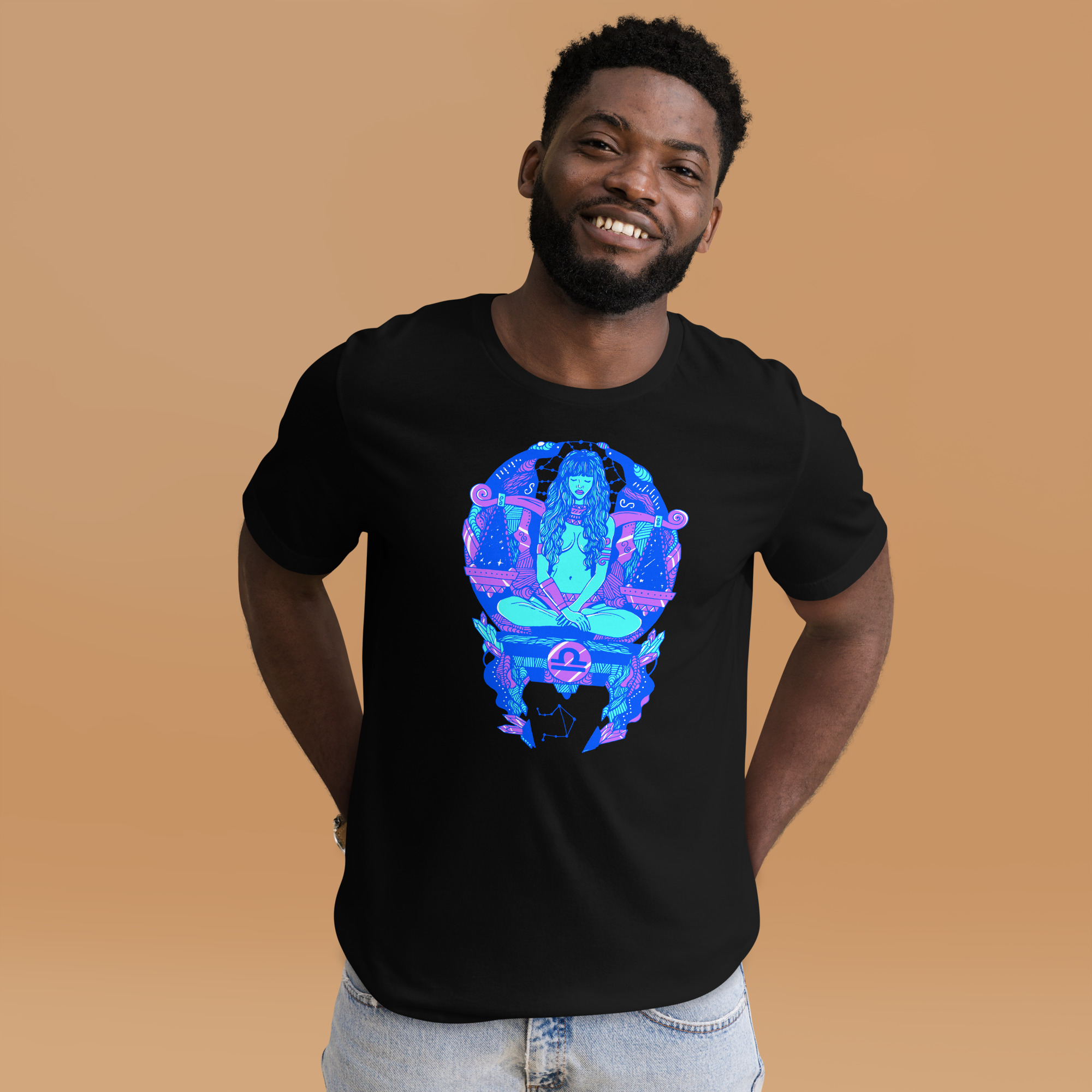 Blue Libra Beauty Zodiac T-Shirt in Soft Combed Cotton - Image 2
