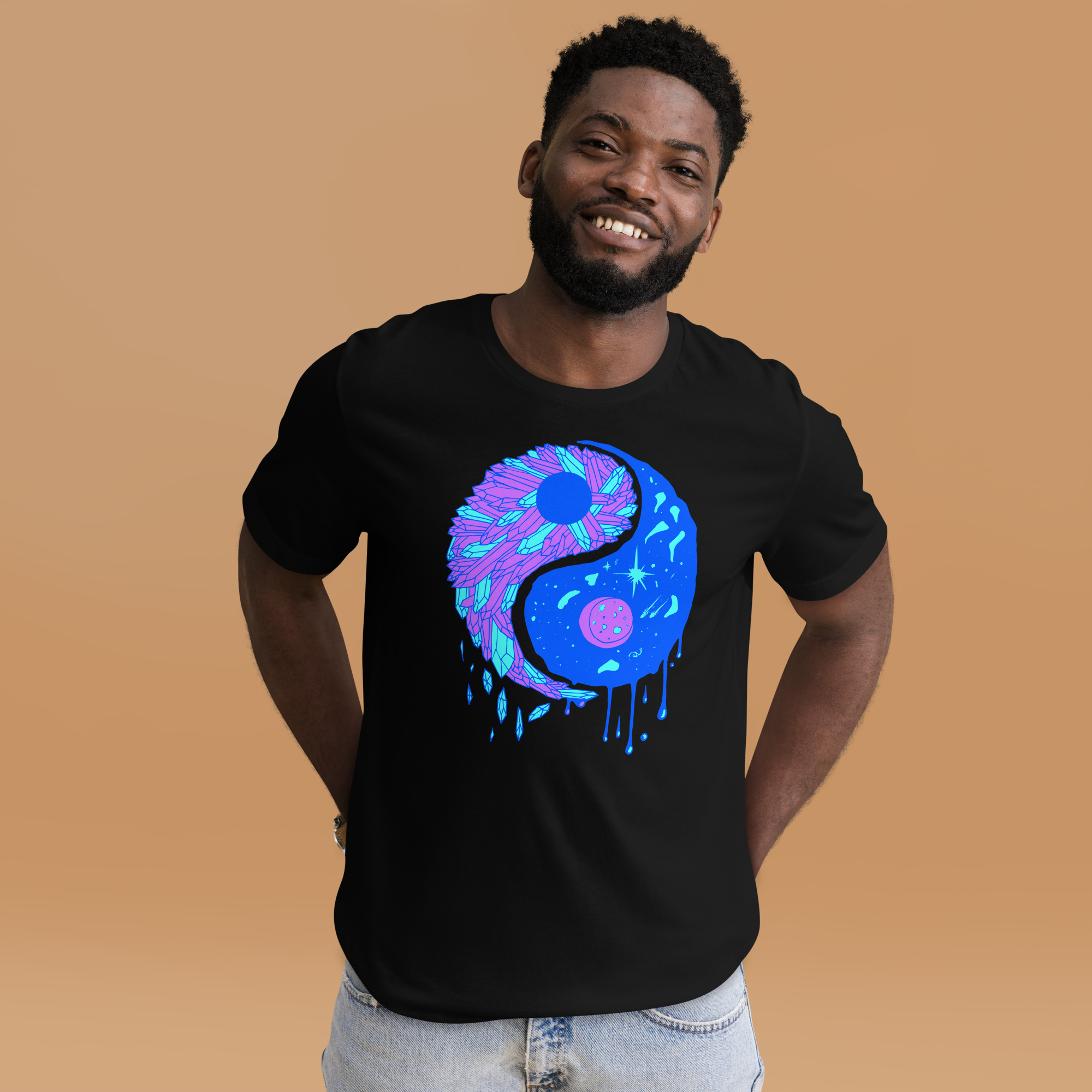 Blue Yin Yang Crystals and Night Sky - Yin Yang T-shirt - Image 2