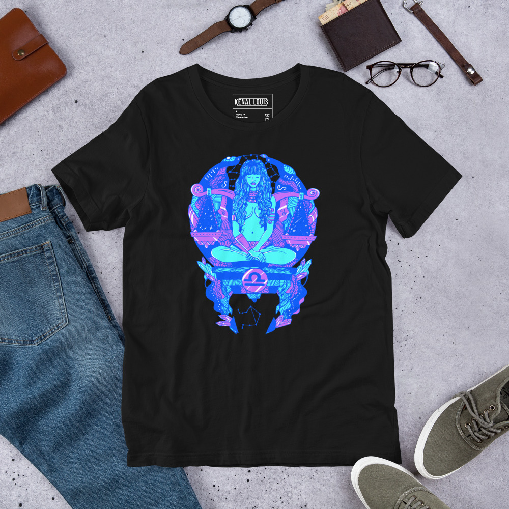 Blue Libra Beauty Zodiac T-Shirt in Soft Combed Cotton