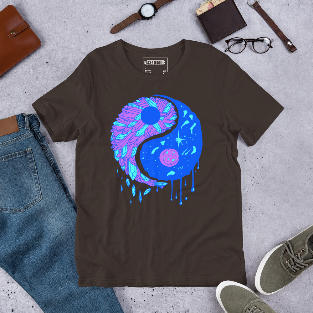 Blue Yin Yang Crystals and Night Sky - Yin Yang T-shirt - Image 6