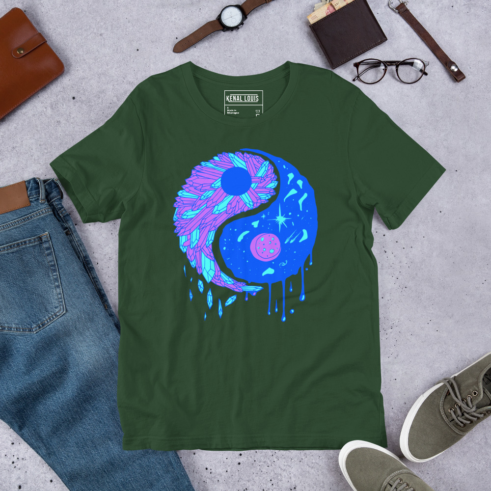 Blue Yin Yang Crystals and Night Sky - Yin Yang T-shirt - Image 8