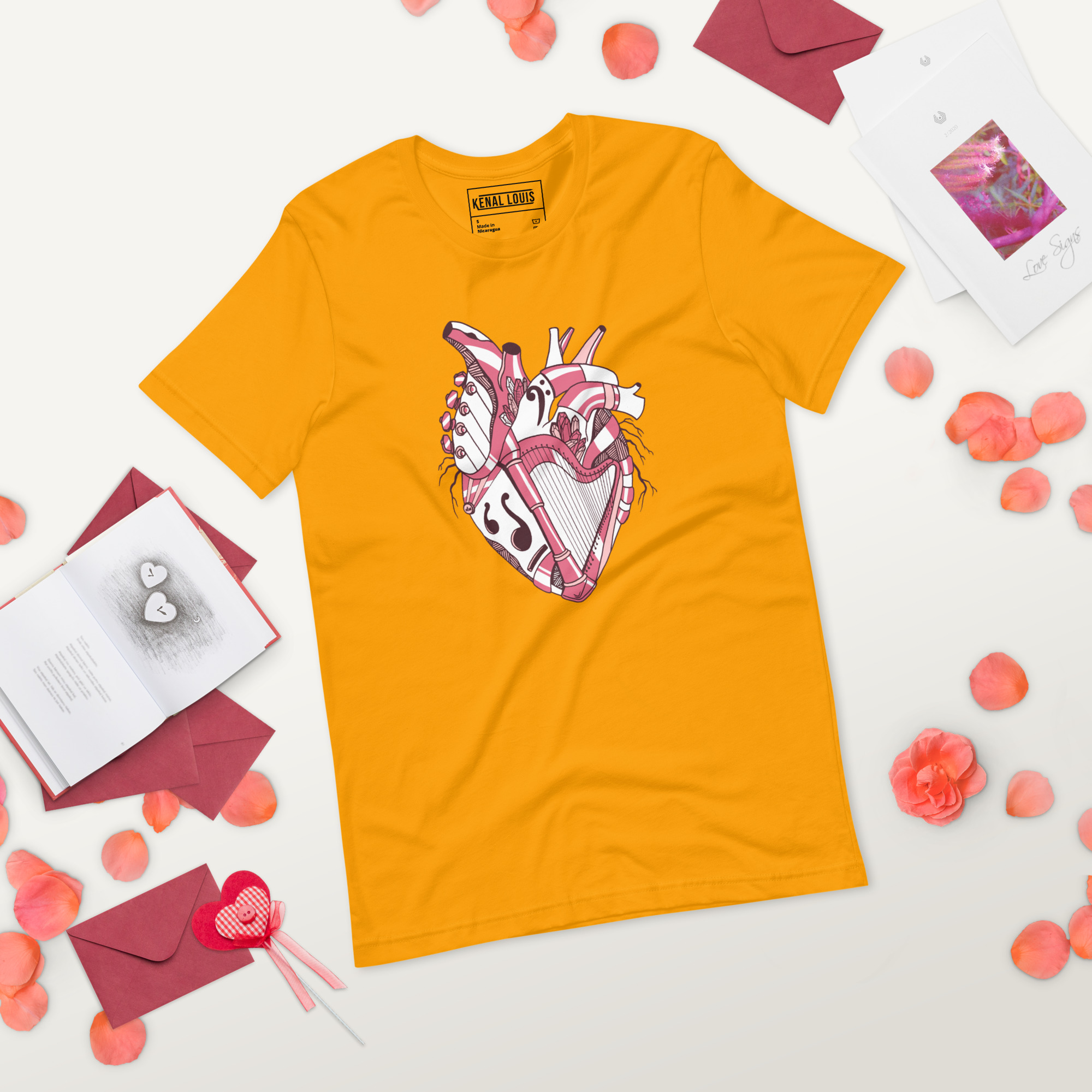 Pink and White Musical Heart No. 2 - Human Heart T-shirt - Image 3