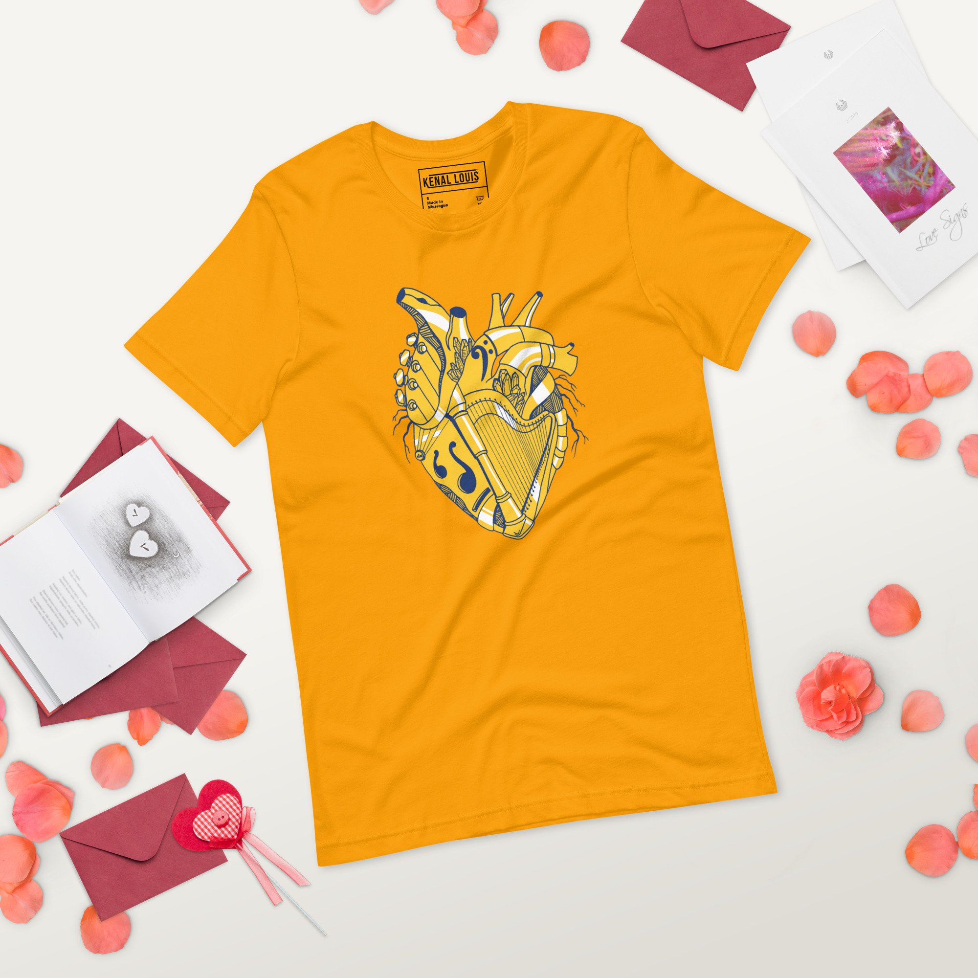 Navy Yellow Musical Heart No. 2 - Human Heart T-shirt - Image 3