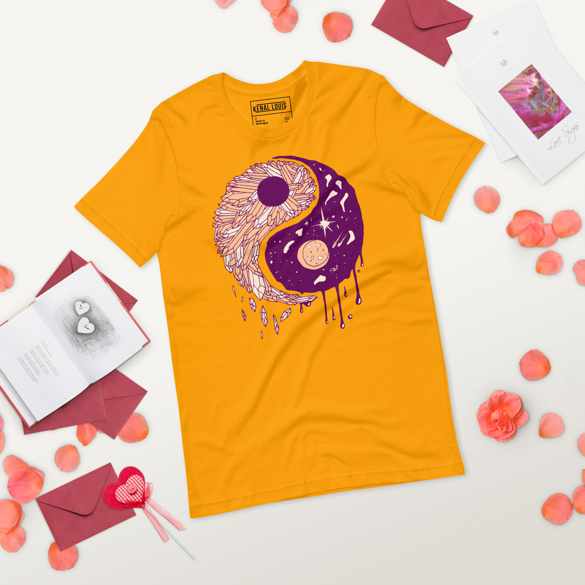 Peach Yin Yang Crystals and Night Sky - Yin Yang T-shirt - Image 3