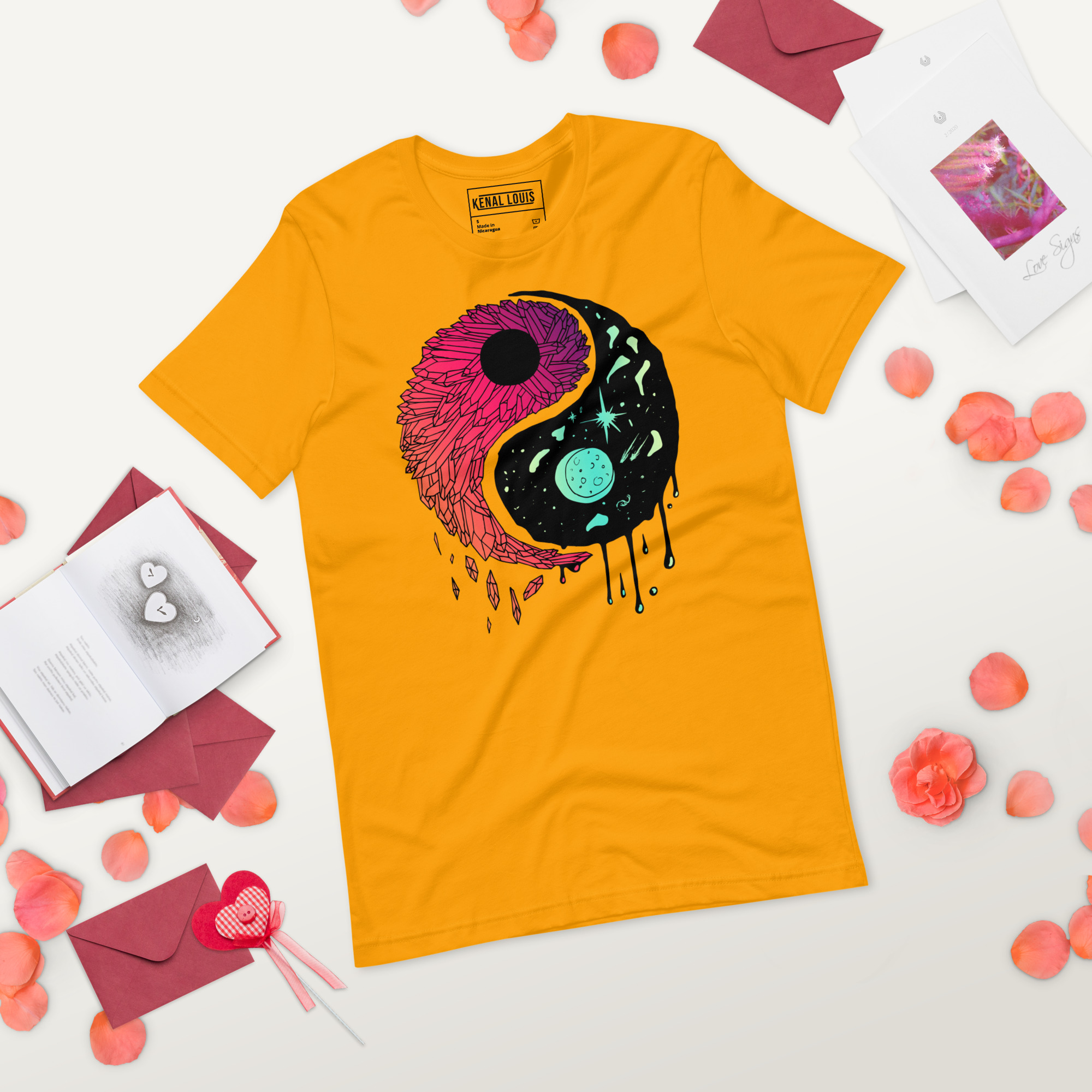 Blue Red Blend Yin Yang Crystals and Night Sky - Yin Yang T-shirt - Image 3