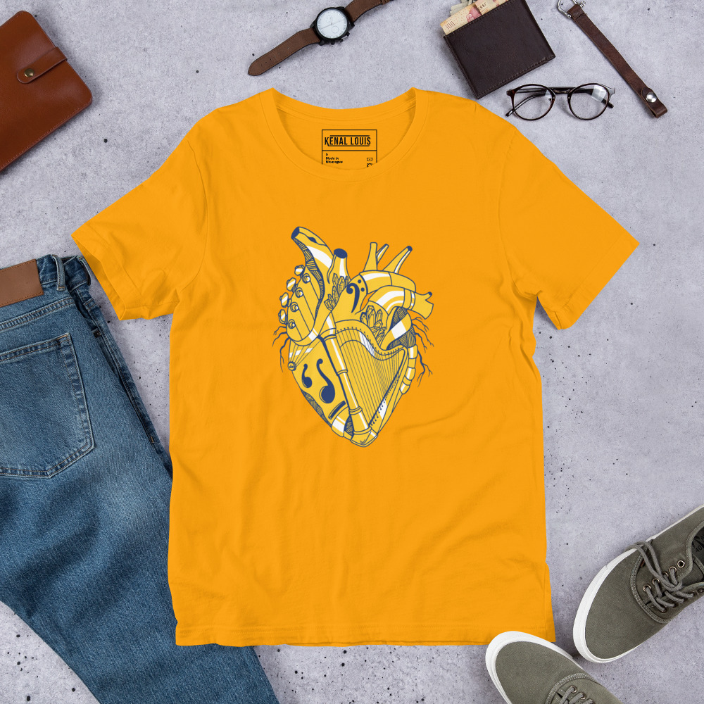 Navy Yellow Musical Heart No. 2 - Human Heart T-shirt - Image 6