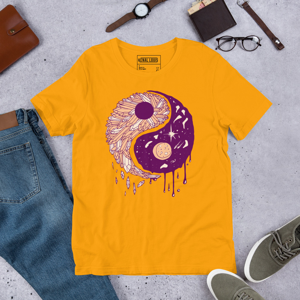 Peach Yin Yang Crystals and Night Sky - Yin Yang T-shirt - Image 6