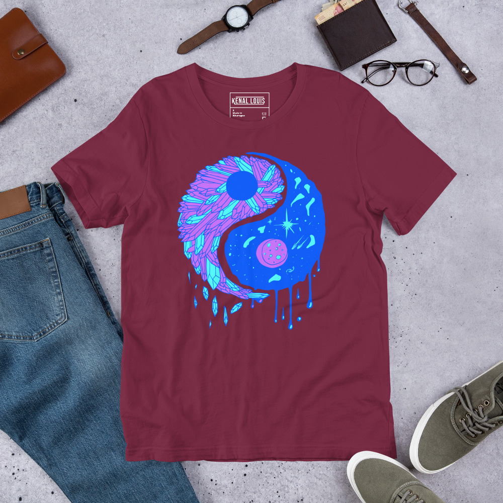 Blue Yin Yang Crystals and Night Sky - Yin Yang T-shirt - Image 7