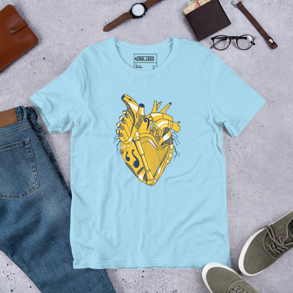 Navy Yellow Musical Heart No. 2 - Human Heart T-shirt - Image 8