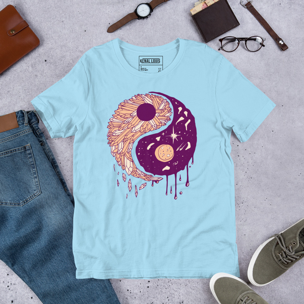 Peach Yin Yang Crystals and Night Sky - Yin Yang T-shirt - Image 8