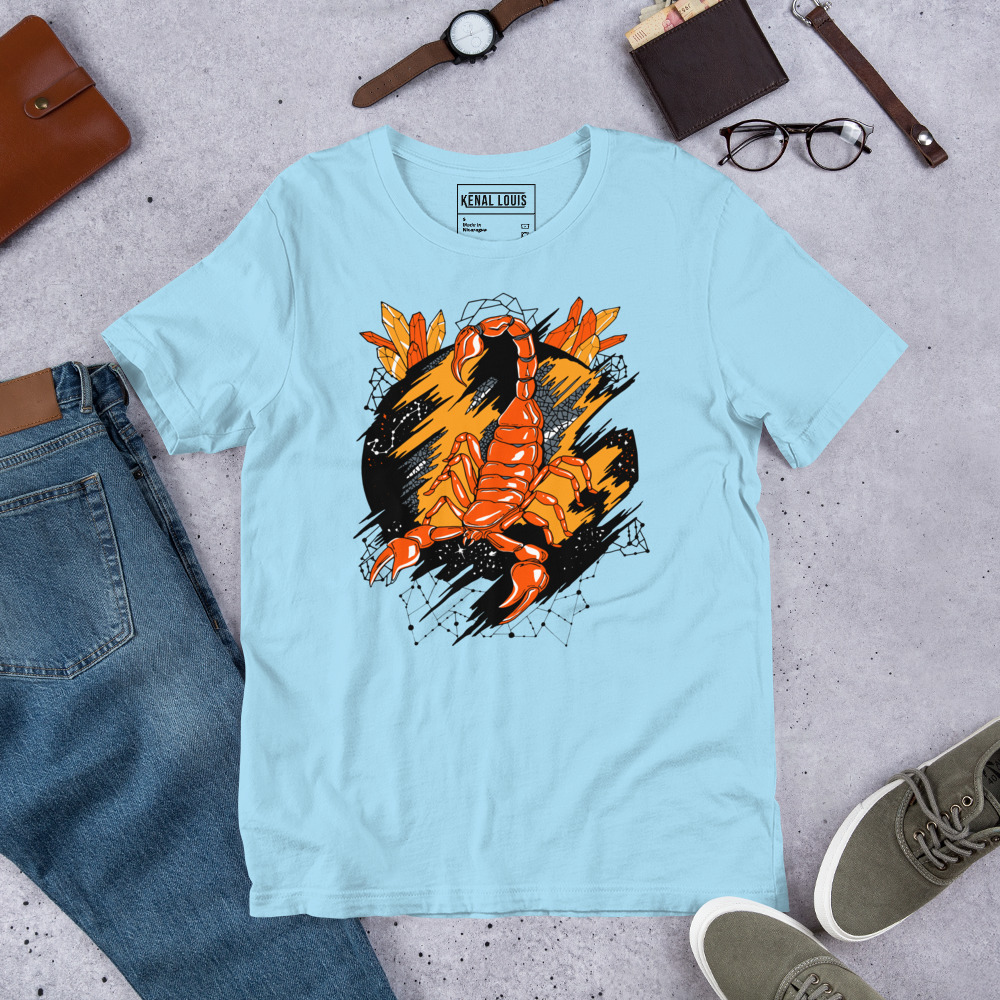 Orange and Grey Cosmic Scorpion - Scorpion T-shirt - Image 7