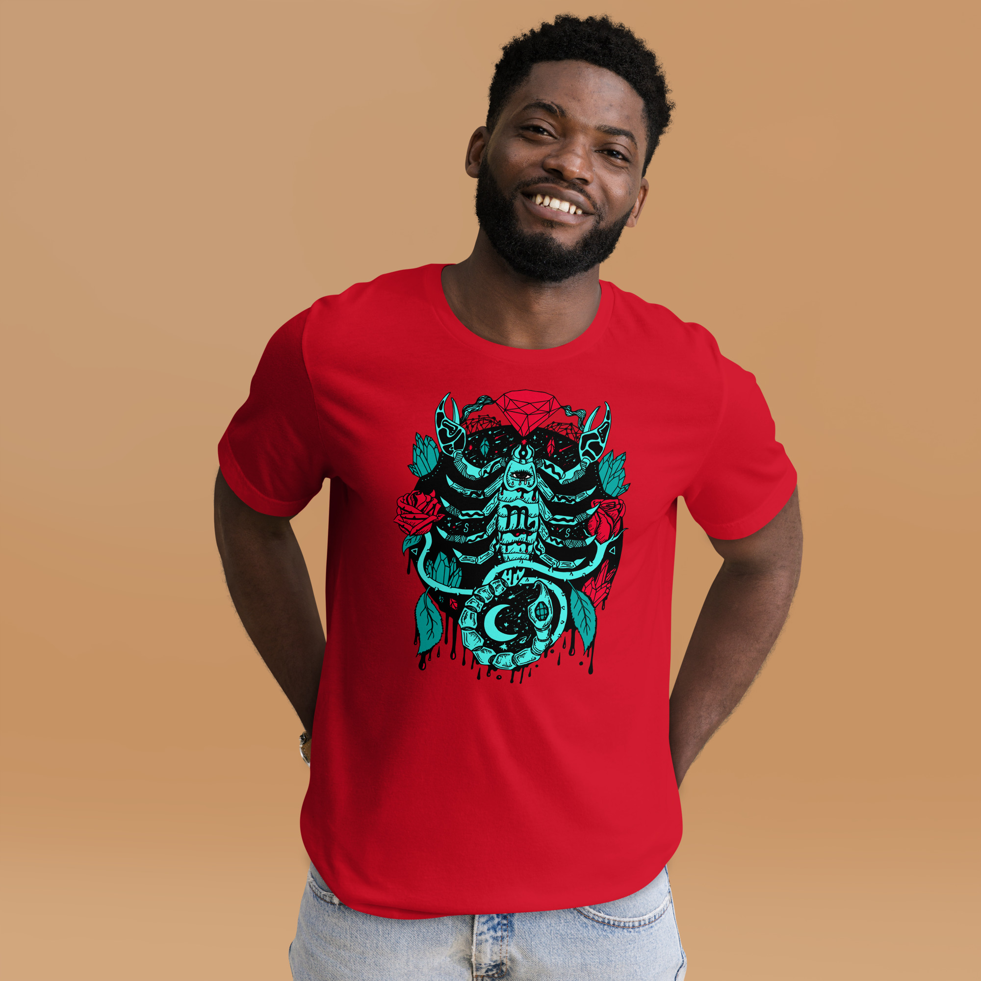 Turquoise Red Mystic Scorpio Zodiac - Scorpio T-shirt - Image 2