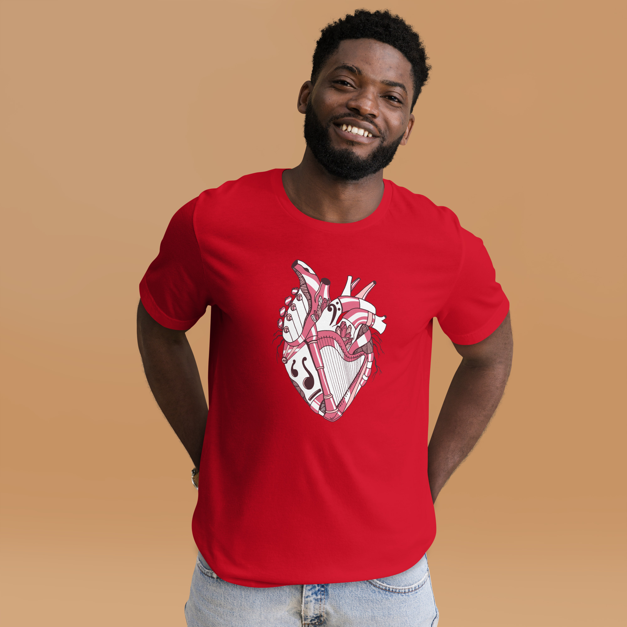 Pink and White Musical Heart No. 2 - Human Heart T-shirt - Image 2