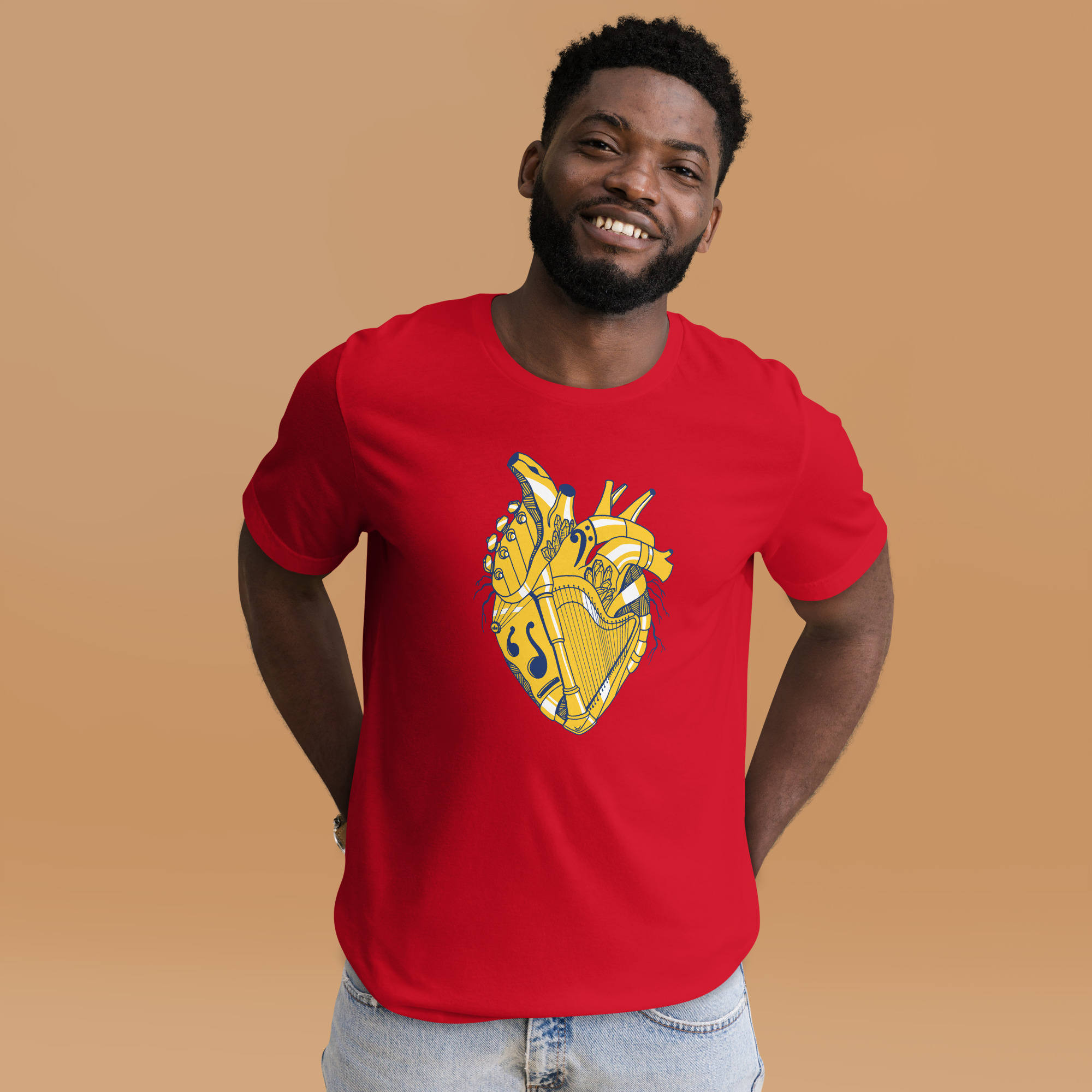 Navy Yellow Musical Heart No. 2 - Human Heart T-shirt - Image 2