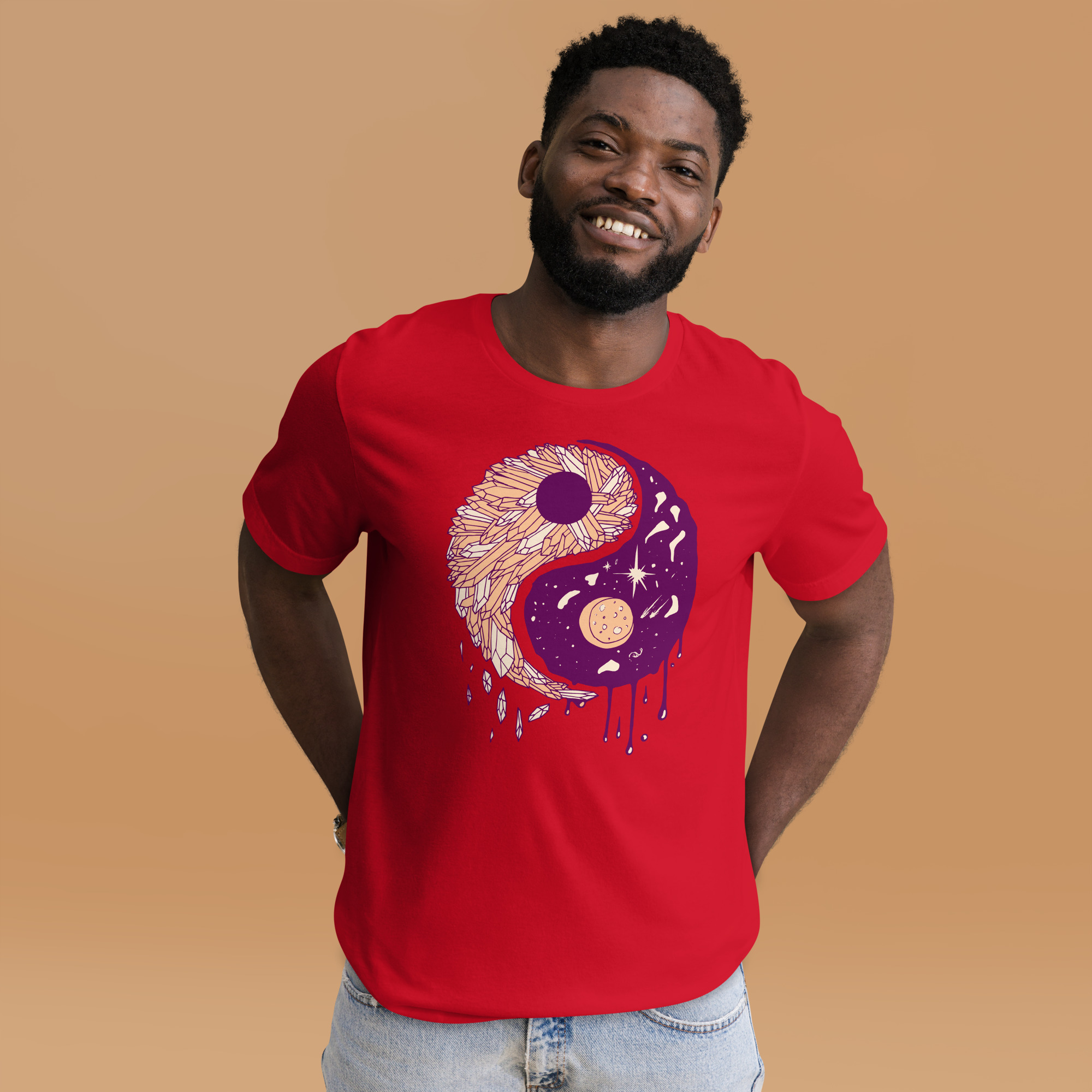 Peach Yin Yang Crystals and Night Sky - Yin Yang T-shirt - Image 2