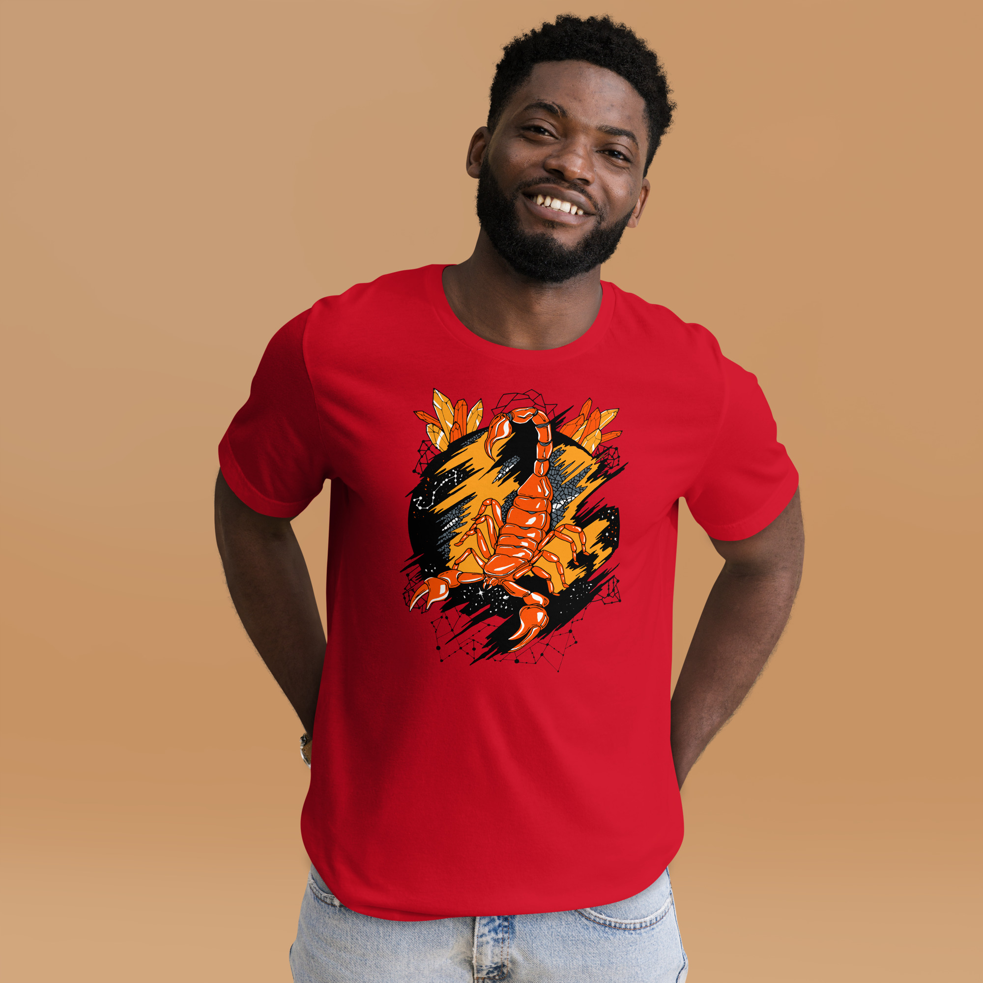 Orange and Grey Cosmic Scorpion - Scorpion T-shirt - Image 2