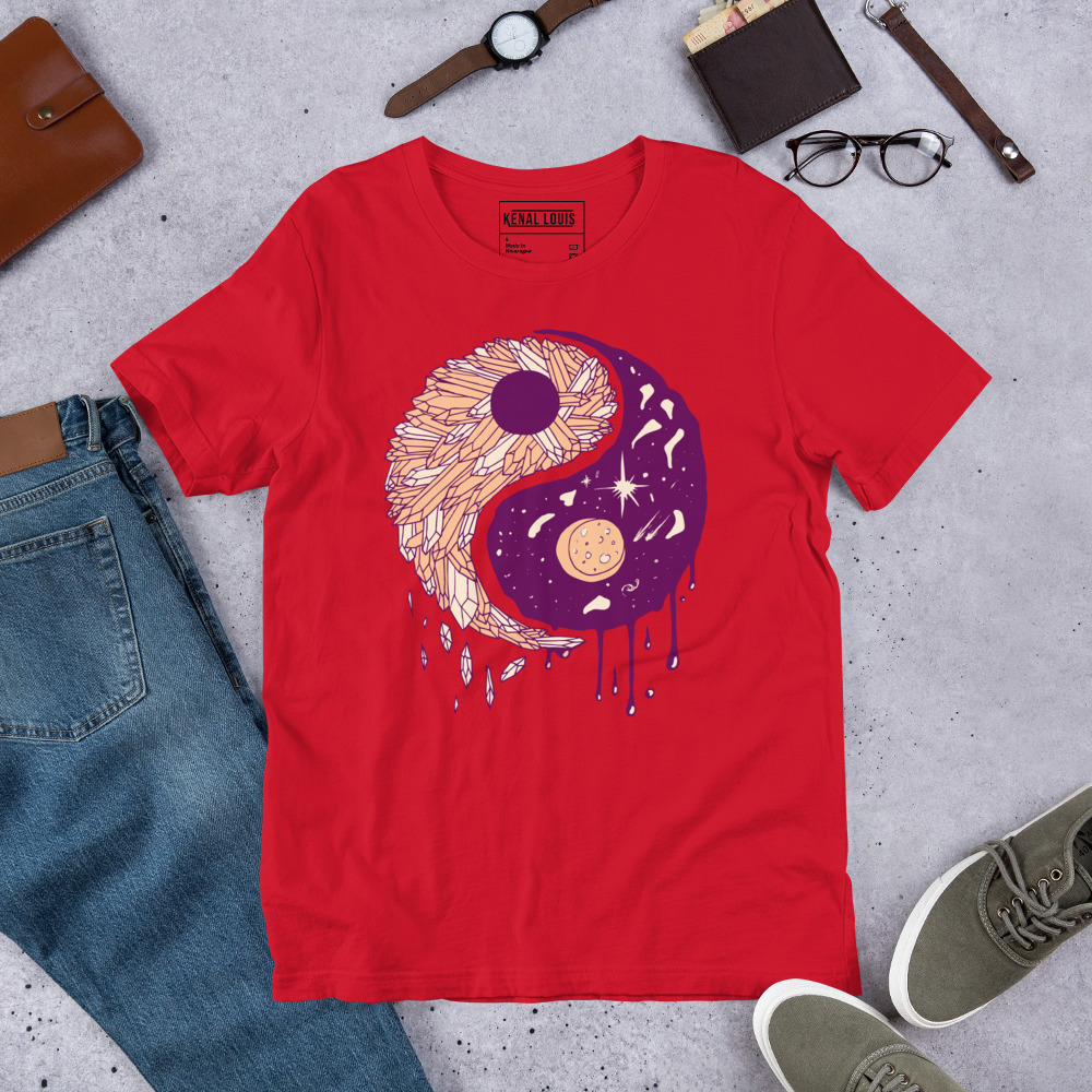 Peach Yin Yang Crystals and Night Sky - Yin Yang T-shirt - Image 5