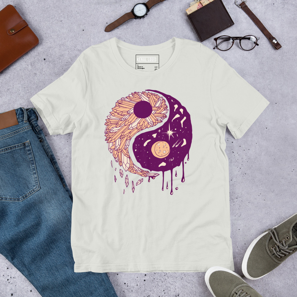 Peach Yin Yang Crystals and Night Sky - Yin Yang T-shirt