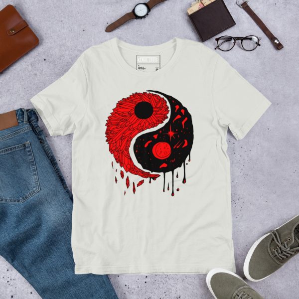 Red and Black Yin Yang Crystals and Night Sky - Yin Yang T-shirt