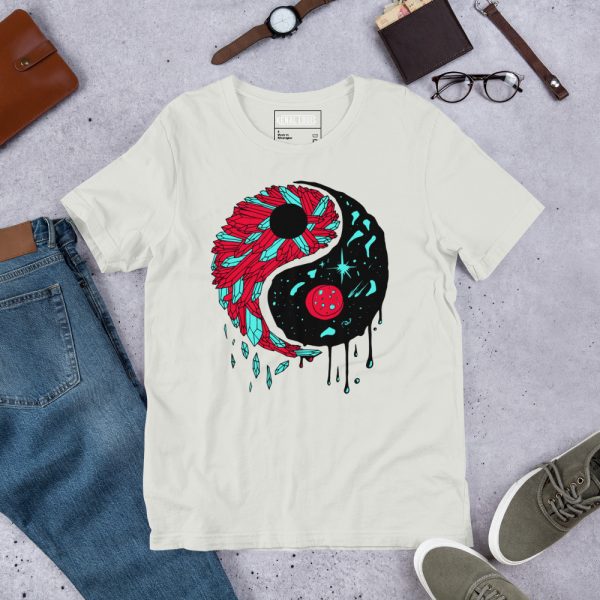 Turquoise Red Yang Crystals and Night Sky - Yin Yang T-shirt