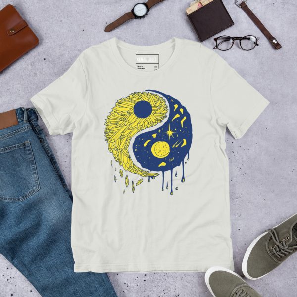 Navy Yellow Yin Yang Crystals and Night Sky - Yin Yang T-shirt