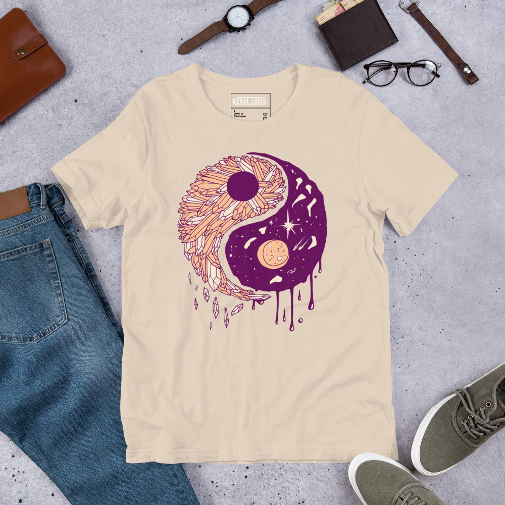 Peach Yin Yang Crystals and Night Sky - Yin Yang T-shirt - Image 9