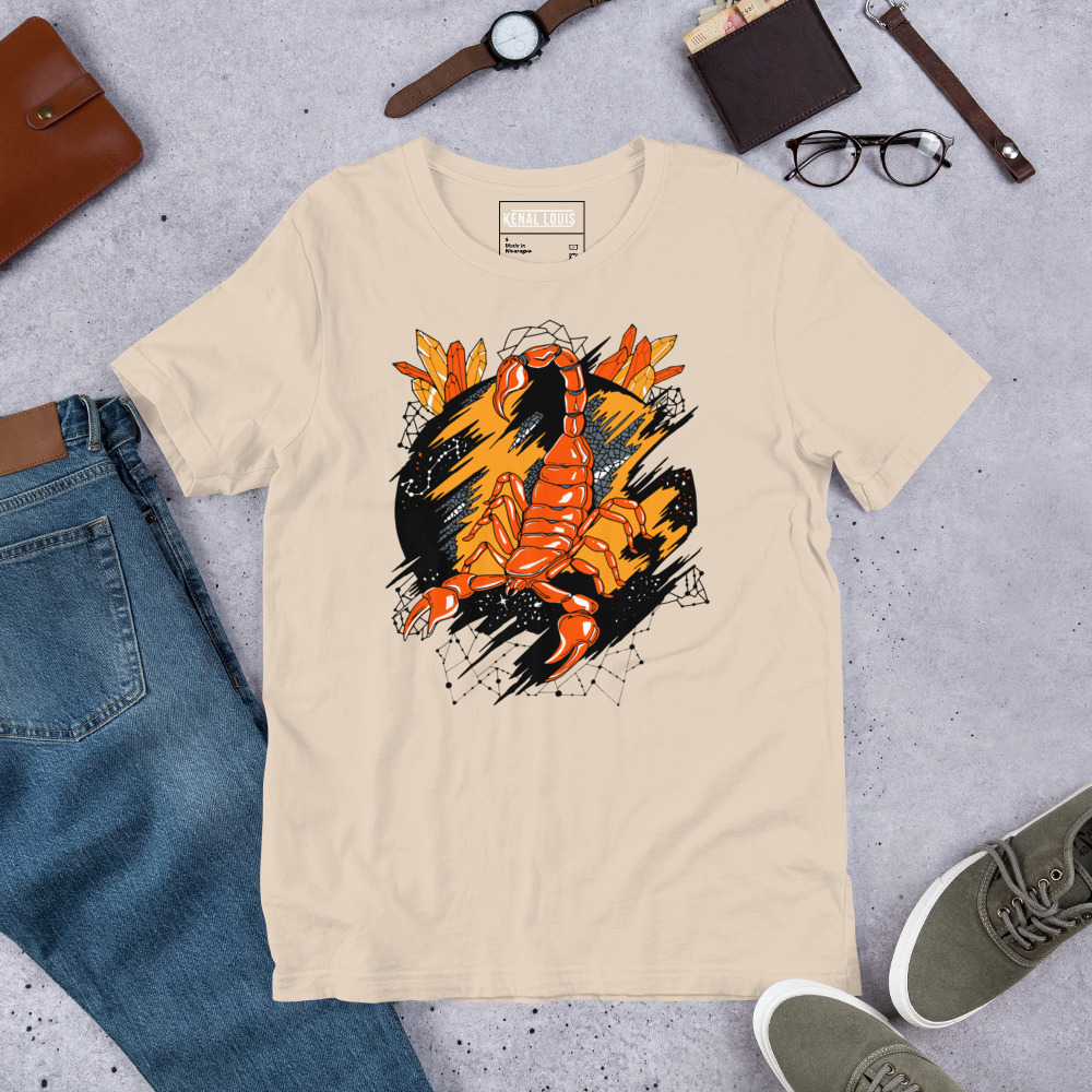 Orange and Grey Cosmic Scorpion - Scorpion T-shirt - Image 8