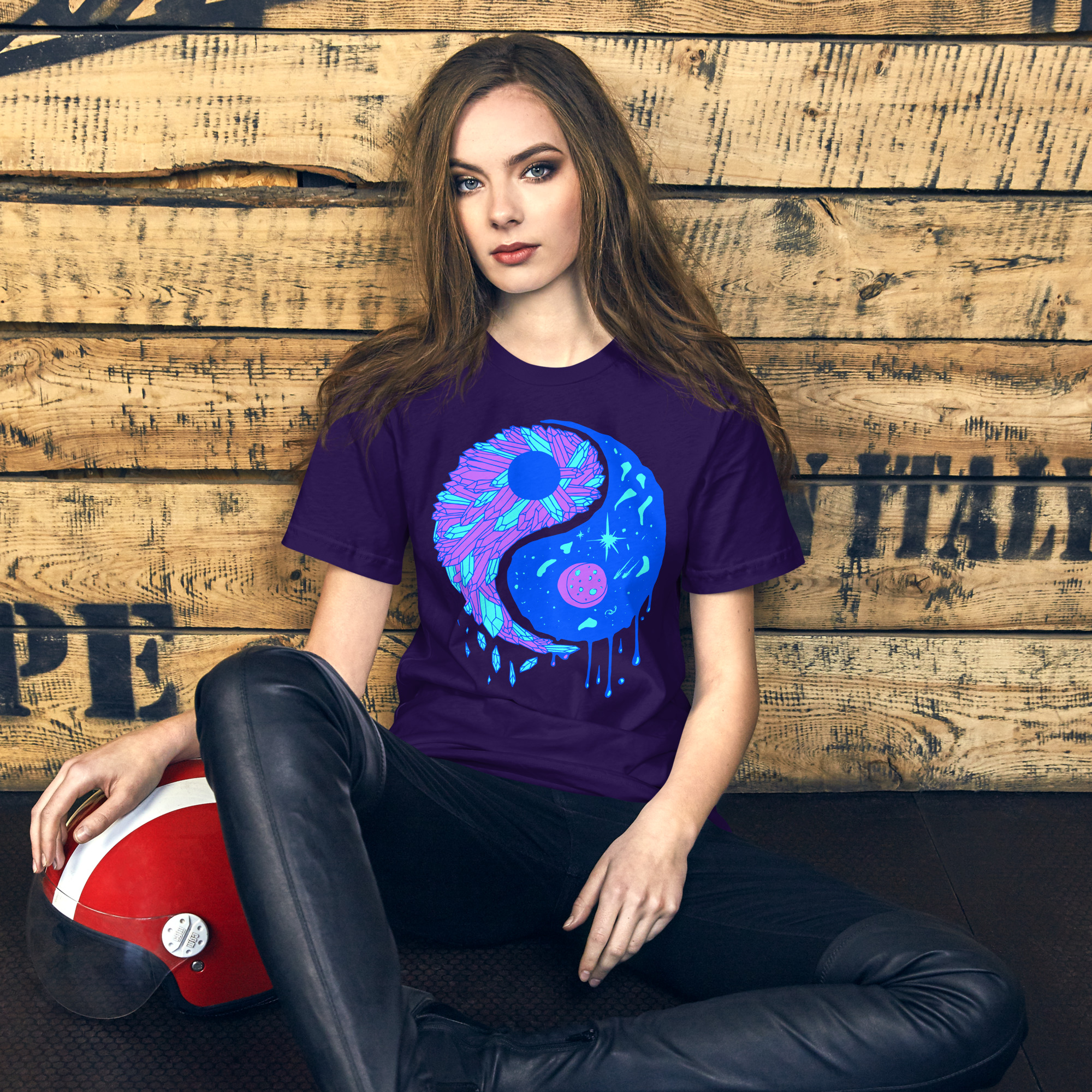 Blue Yin Yang Crystals and Night Sky - Yin Yang T-shirt - Image 3