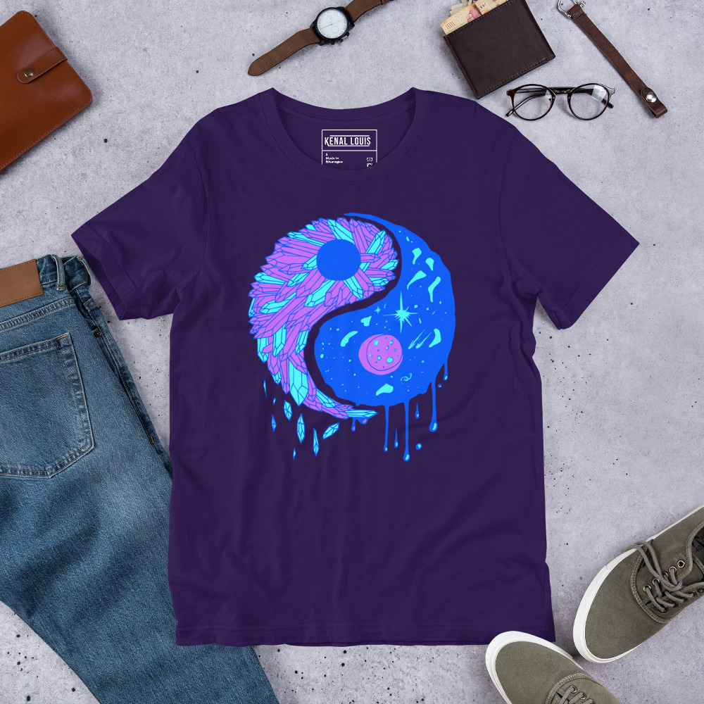 Blue Yin Yang Crystals and Night Sky - Yin Yang T-shirt - Image 5