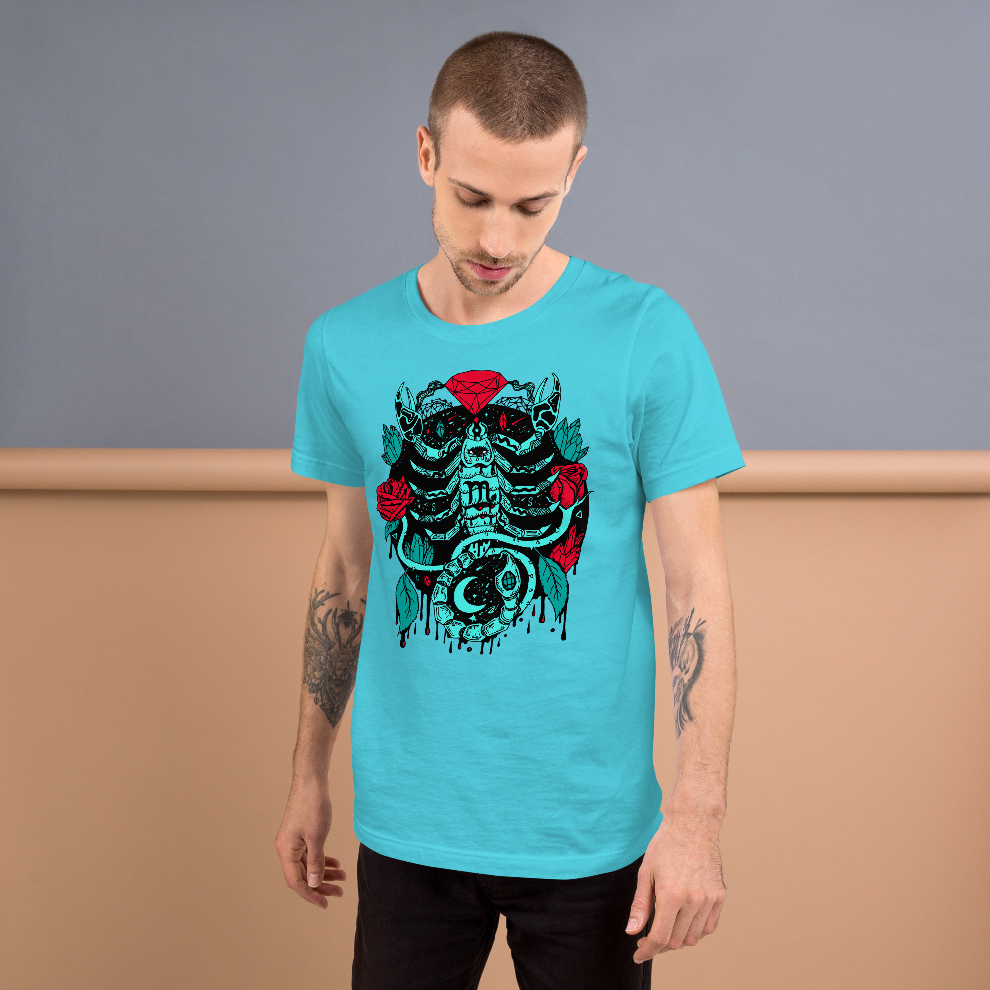 Turquoise Red Mystic Scorpio Zodiac - Scorpio T-shirt - Image 4