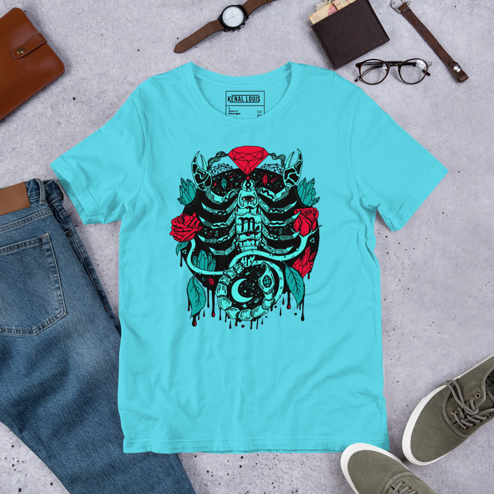 Turquoise Red Mystic Scorpio Zodiac - Scorpio T-shirt - Image 7