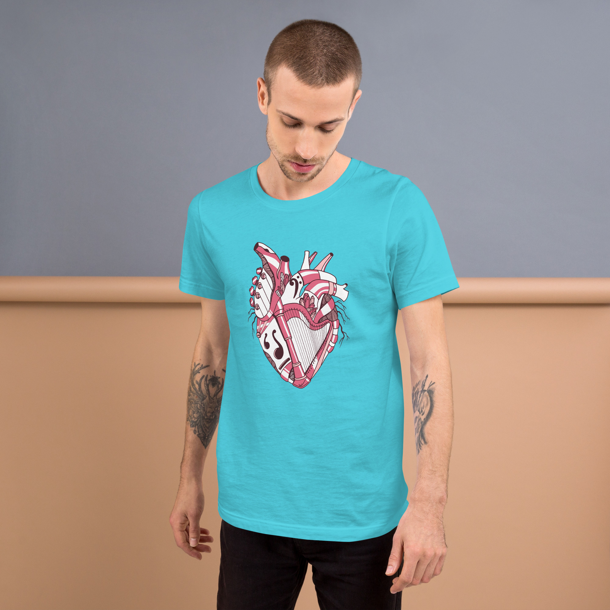 Pink and White Musical Heart No. 2 - Human Heart T-shirt - Image 4