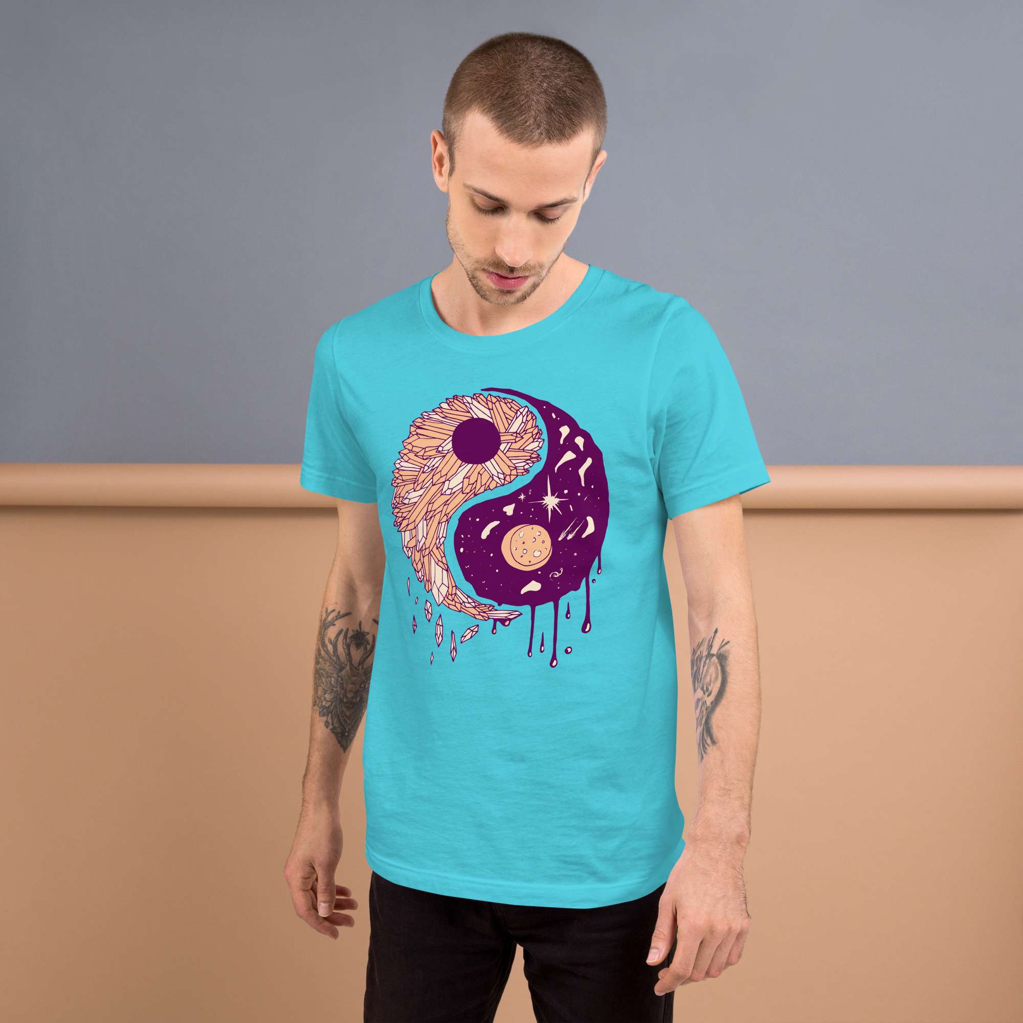 Peach Yin Yang Crystals and Night Sky - Yin Yang T-shirt - Image 4