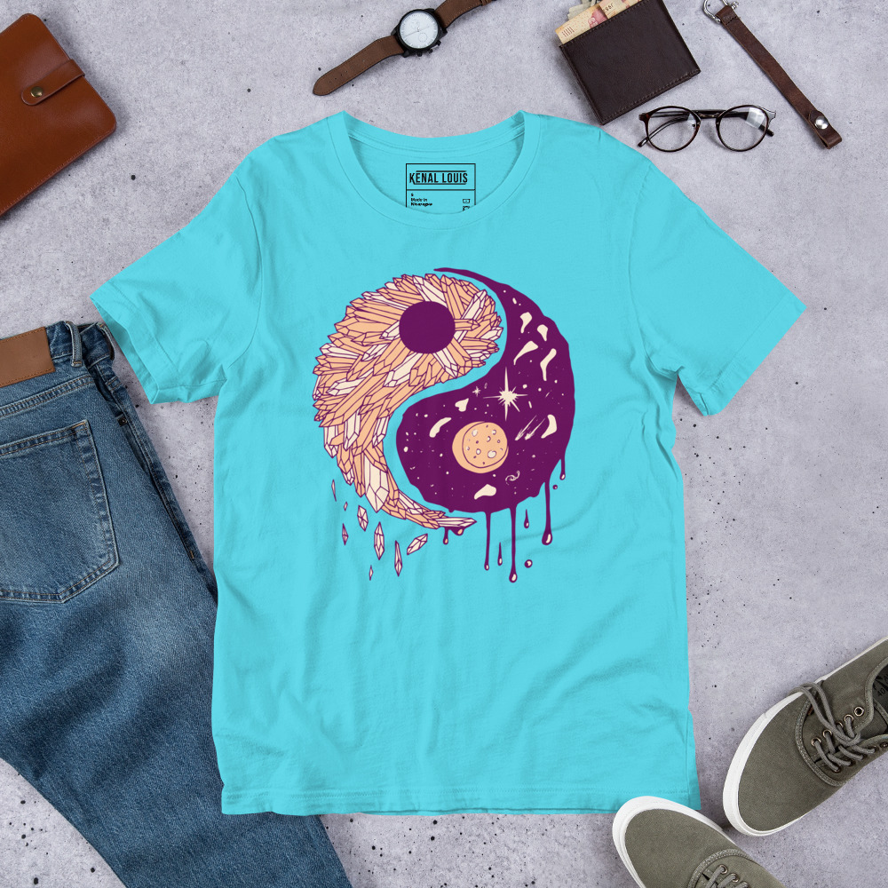 Peach Yin Yang Crystals and Night Sky - Yin Yang T-shirt - Image 7