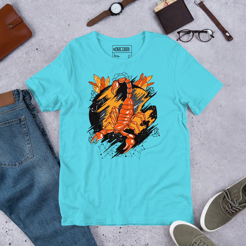 Orange and Grey Cosmic Scorpion - Scorpion T-shirt - Image 6
